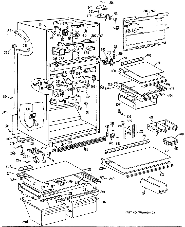 Section Diagram and Parts List for TBHB25RRDRBK  General Electric Refrigerator