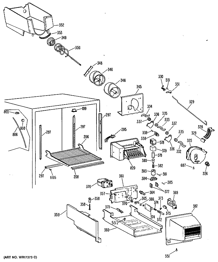 Section Diagram and Parts List for TBHB25RRDRBK  General Electric Refrigerator