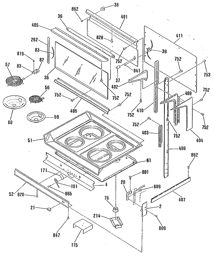 Section Diagram and Parts List for JHP62GN3WH  General Electric Microwave Oven Combo