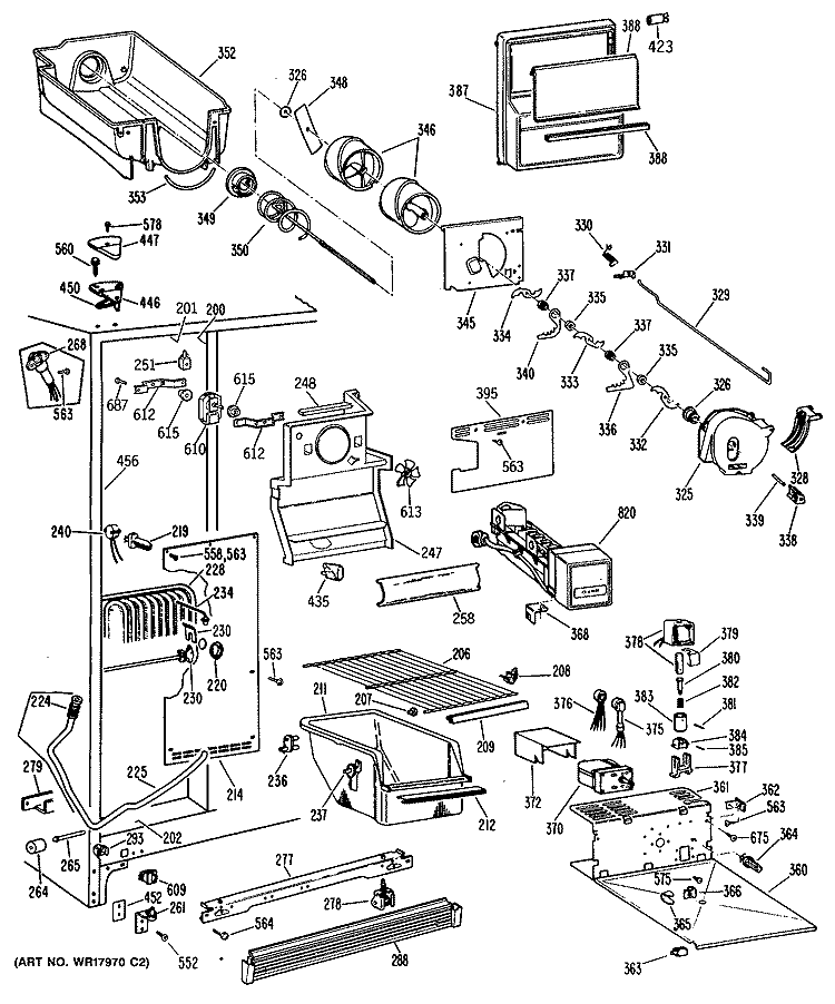 Section Diagram and Parts List for TFCW20RRAWH  General Electric Refrigerator