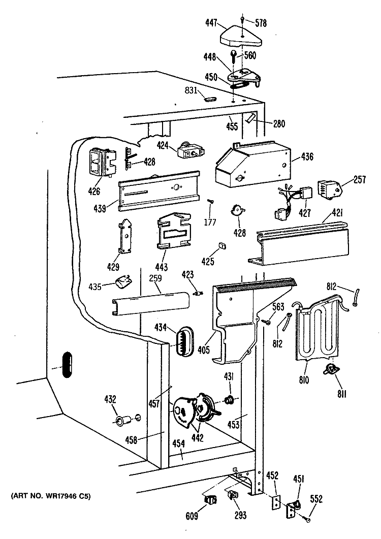 Section Diagram and Parts List for TFCW22RRAWH  General Electric Refrigerator