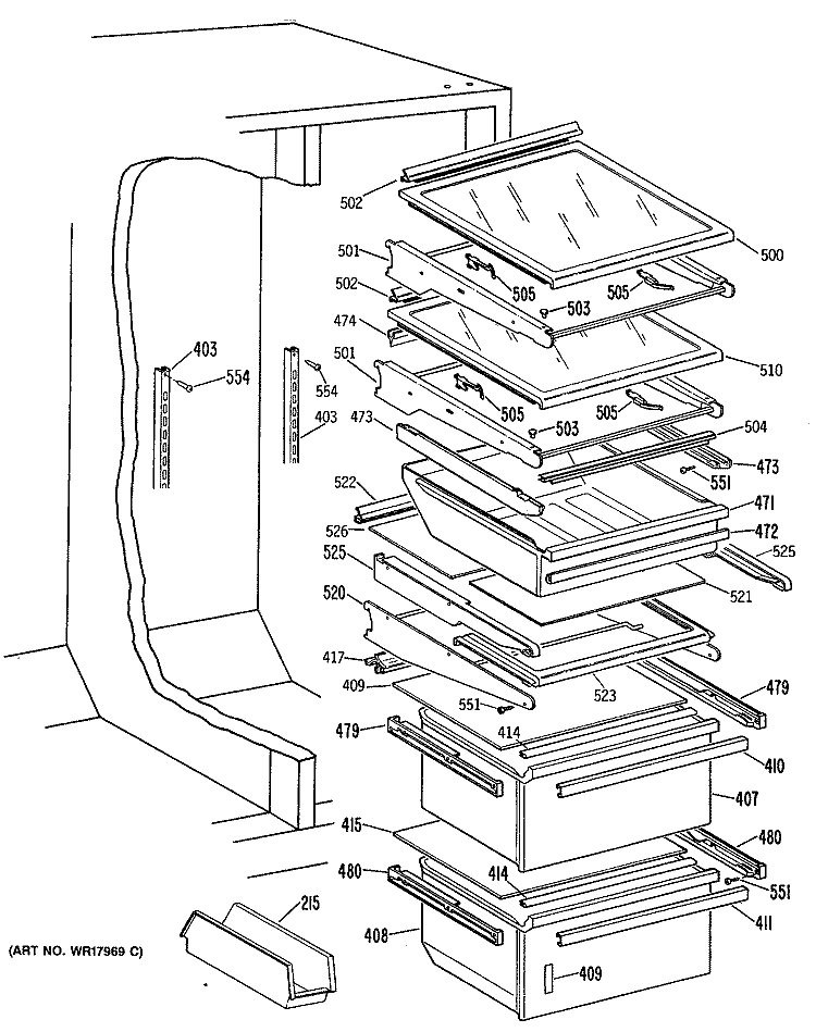 Section Diagram and Parts List for TFCW22RRAWH  General Electric Refrigerator
