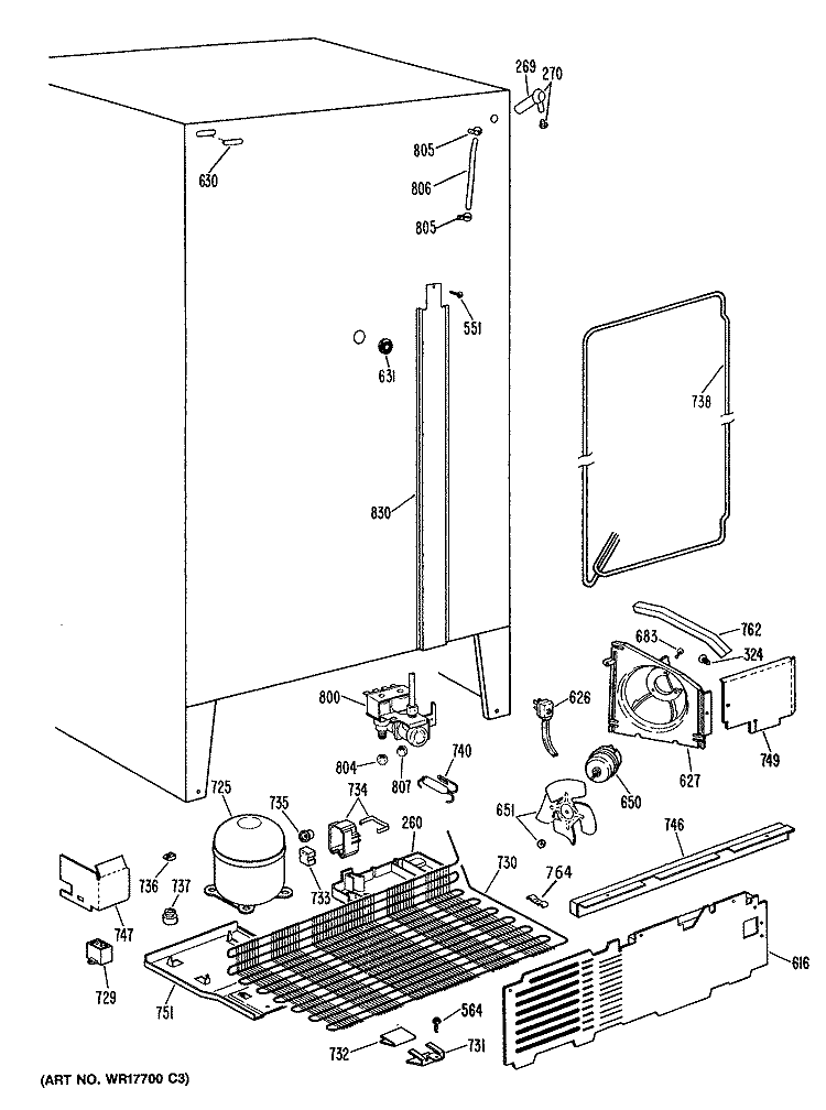 Section Diagram and Parts List for TFCW22RRAWH  General Electric Refrigerator