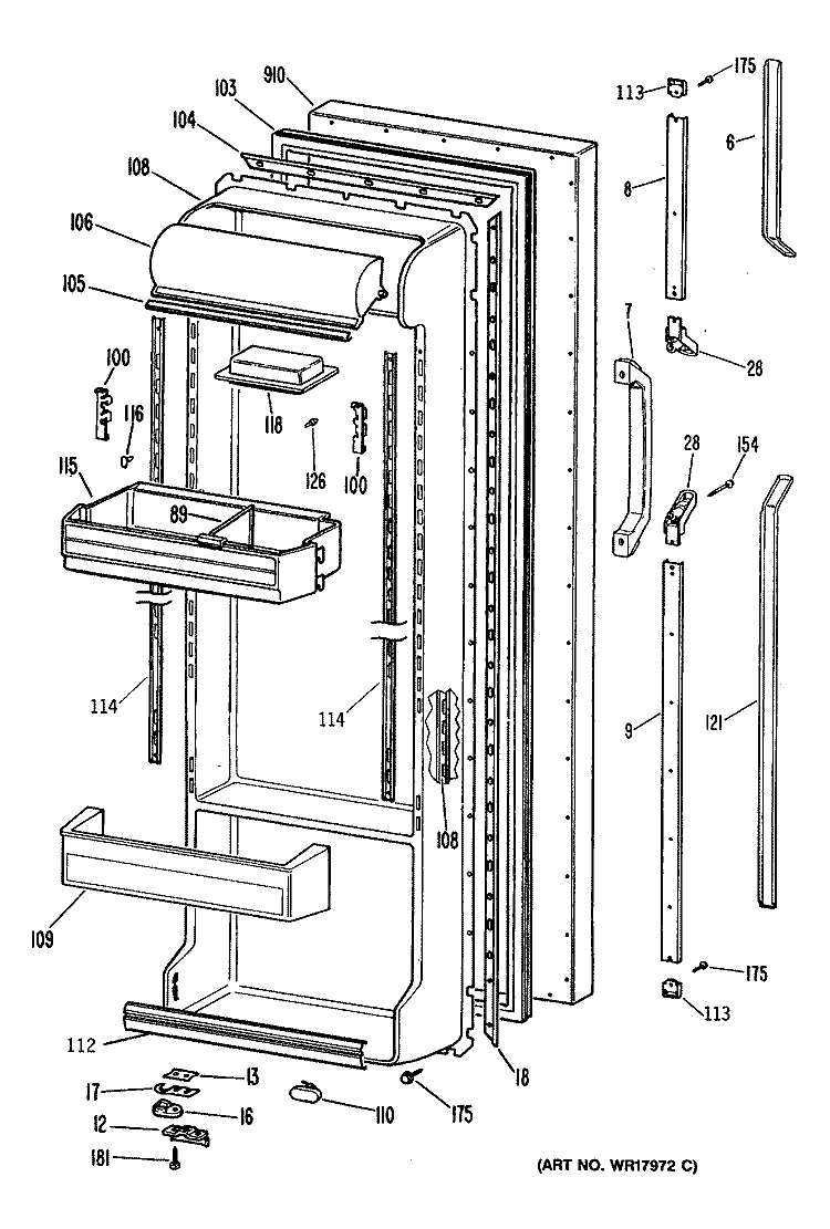 FRESH FOOD DOOR Diagram and Parts List for TFCW24RRAWH  General Electric Refrigerator