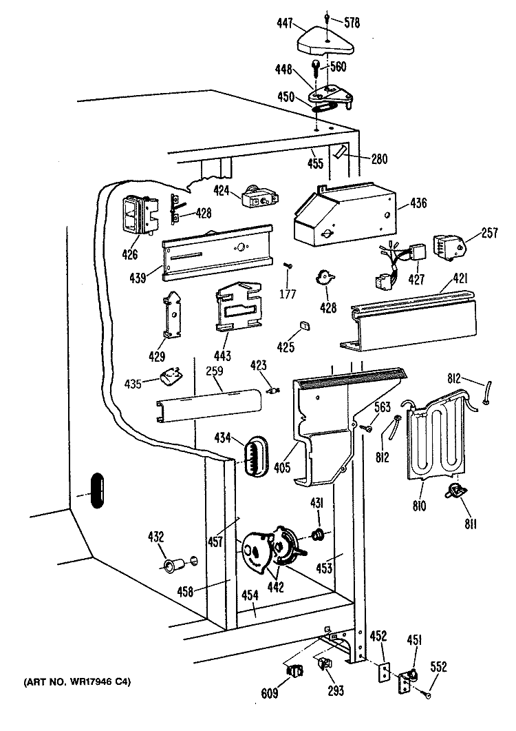 Section Diagram and Parts List for TFCW24RRAWH  General Electric Refrigerator