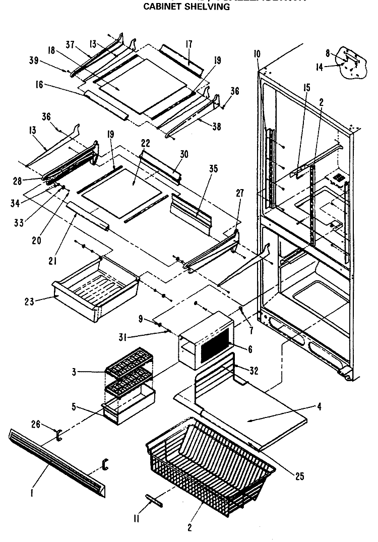 CABINET SHELVING Diagram and Parts List for TCX22ZASBR  General Electric Refrigerator
