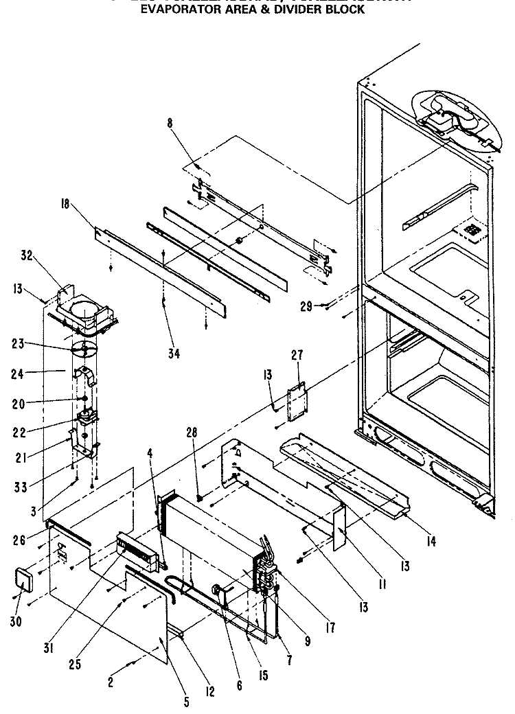 EVAPORATOR AREA & DIVIDER BLOCK Diagram and Parts List for TCX22ZASBR  General Electric Refrigerator