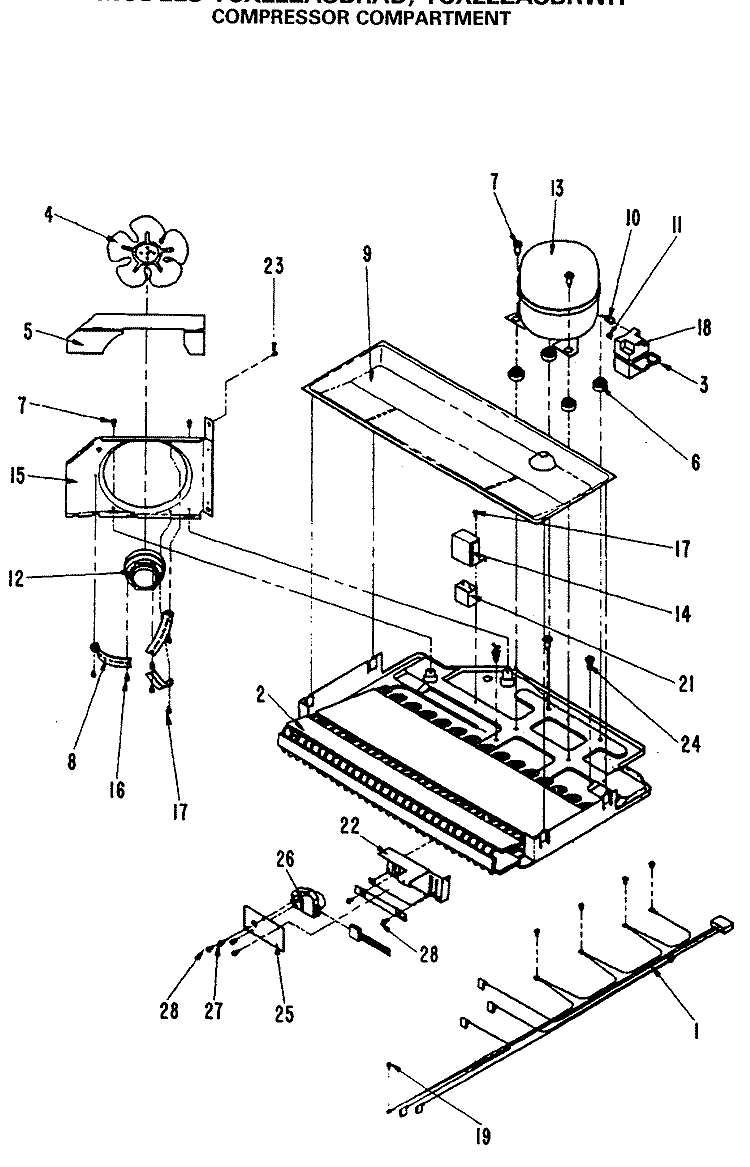 COMPRESSOR COMPARTMENT Diagram and Parts List for TCX22ZASBR  General Electric Refrigerator