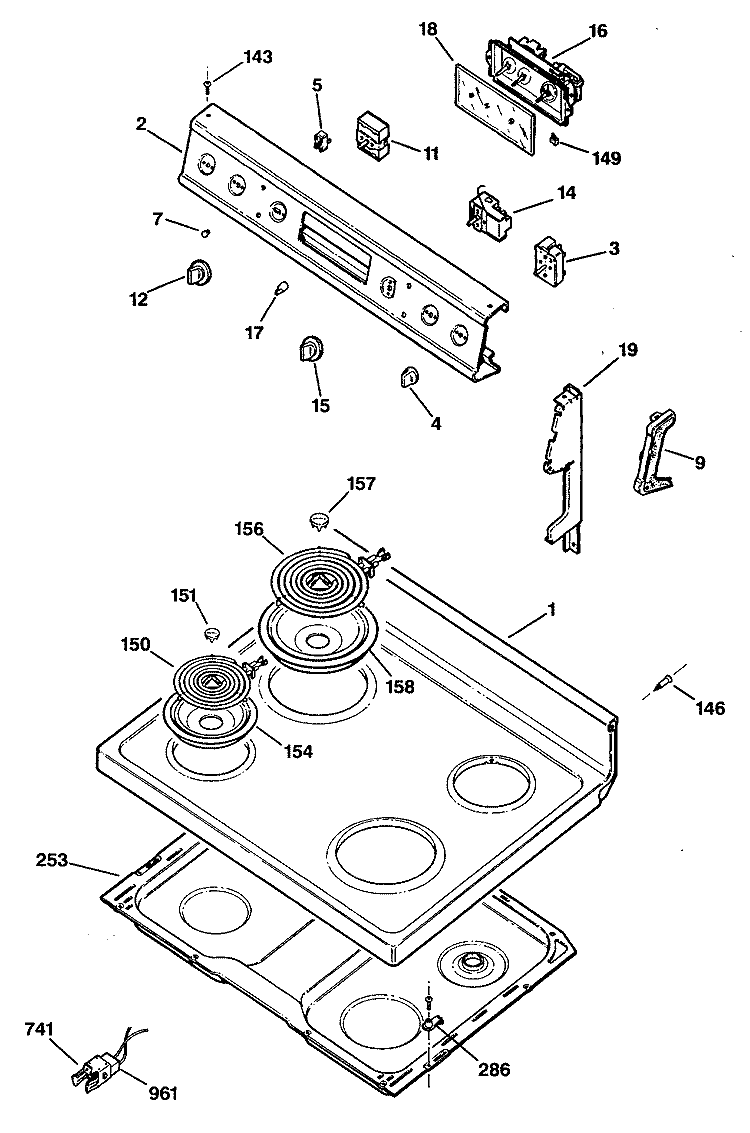 Section Diagram and Parts List for JBP22*R3  General Electric Range