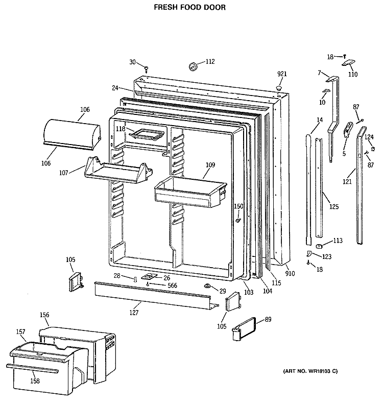 FRESH FOOD DOOR Diagram and Parts List for TBX22PCSNRWW  General Electric Refrigerator