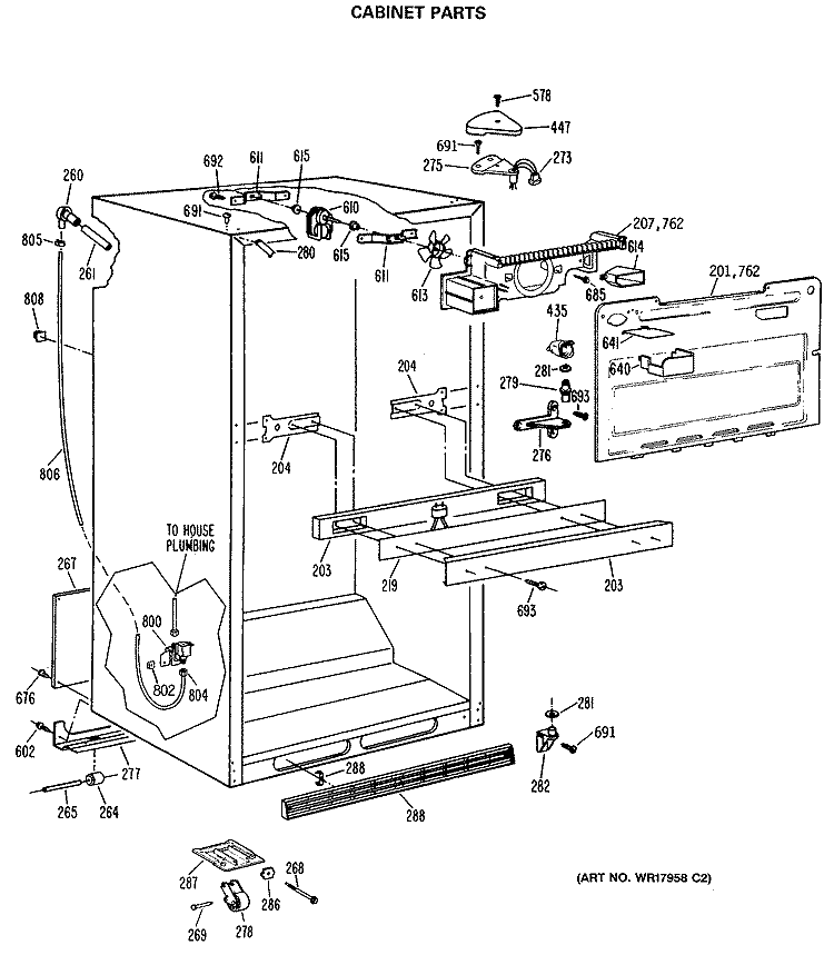 CABINET PARTS Diagram and Parts List for TBX22PCSNRWW  General Electric Refrigerator