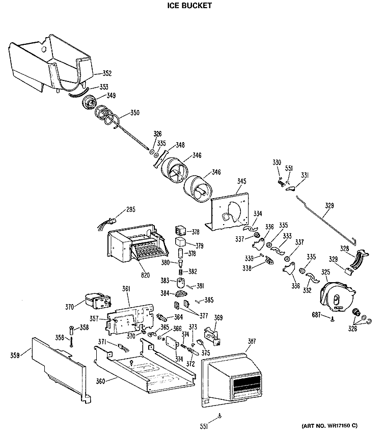 ICE BUCKET Diagram and Parts List for TBX22PCSNRWW  General Electric Refrigerator