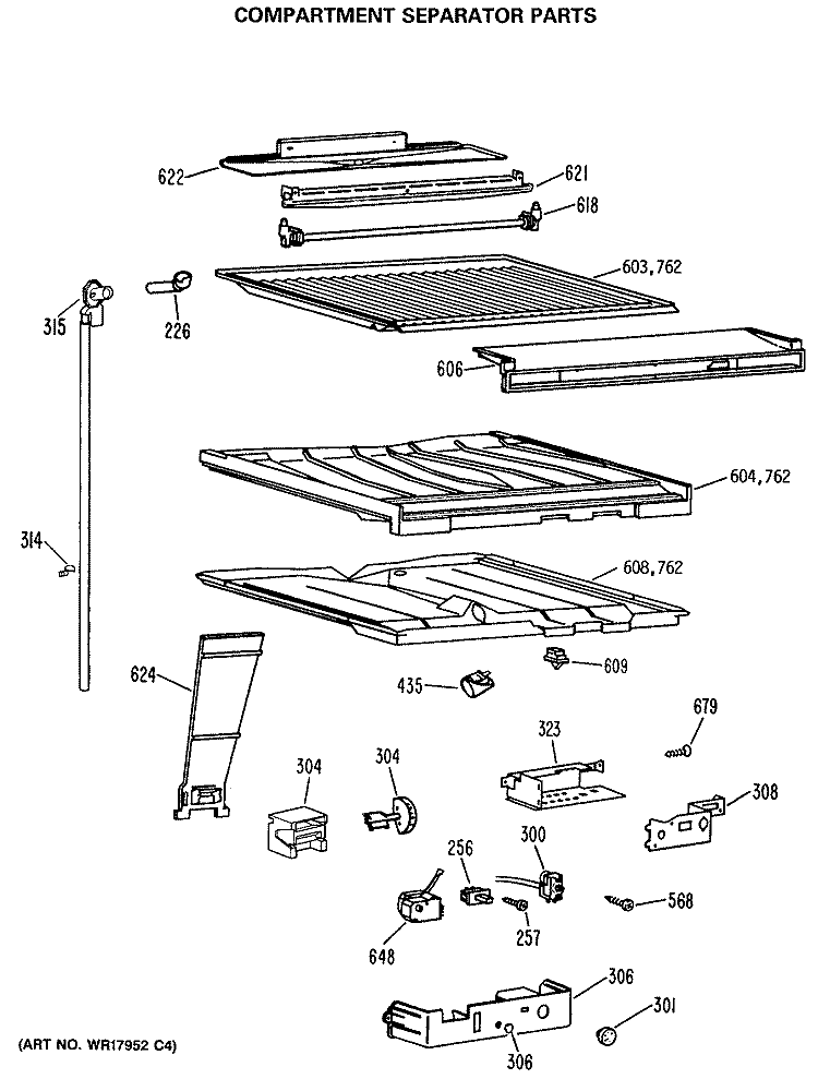 COMPARTMENT SEPARATOR PARTS Diagram and Parts List for TBX22PCSNRWW  General Electric Refrigerator