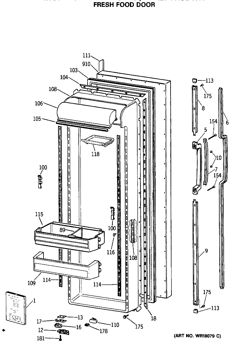 FRESH FOOD DOOR Diagram and Parts List for TFX27VRSBWH  General Electric Refrigerator