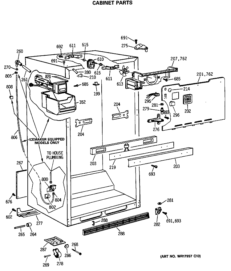 CABINET PARTS Diagram and Parts List for TBX18DASGRWH  General Electric Refrigerator