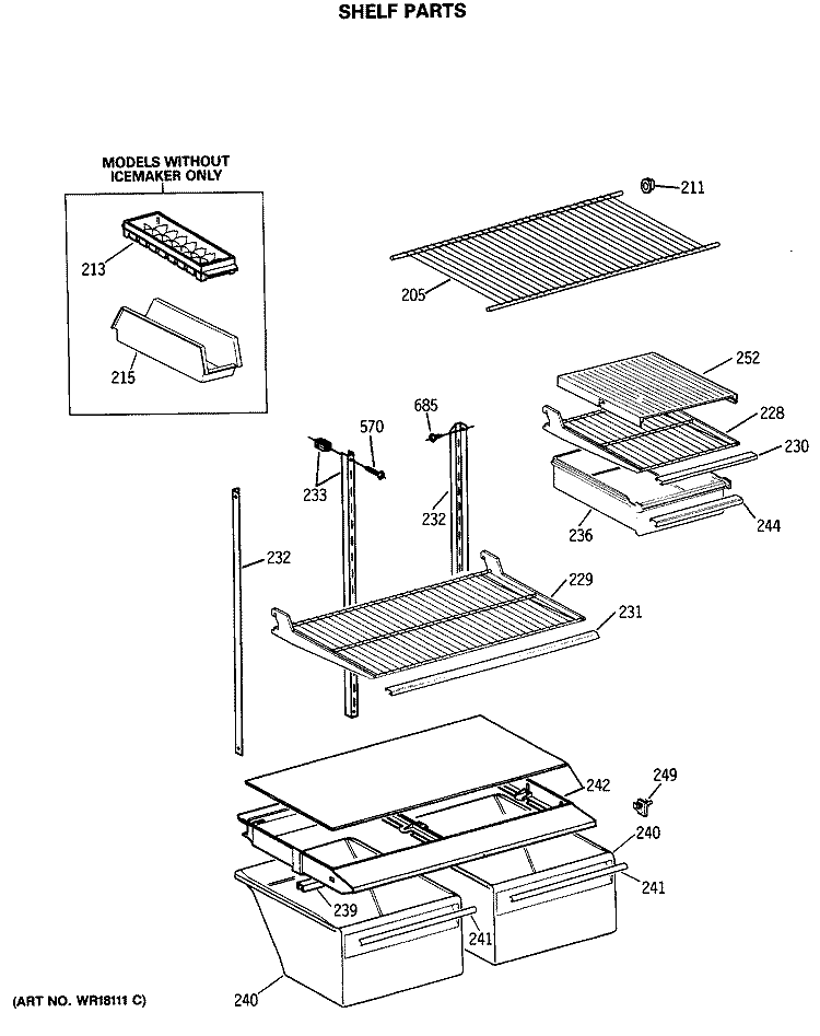 SHELF PARTS Diagram and Parts List for TBX18DASGRWH  General Electric Refrigerator