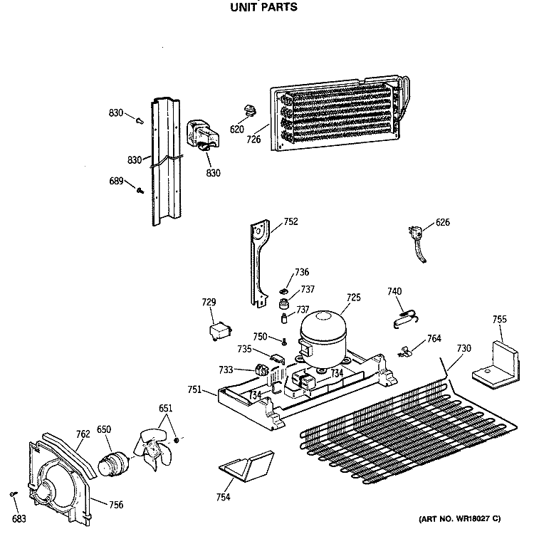 UNIT PARTS Diagram and Parts List for TBX18DASGRWH  General Electric Refrigerator