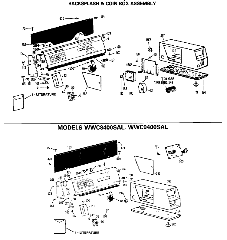 BACKSPLASH & COIN BOX ASSEMBLY Diagram and Parts List for WWC8000SAL  General Electric Washer