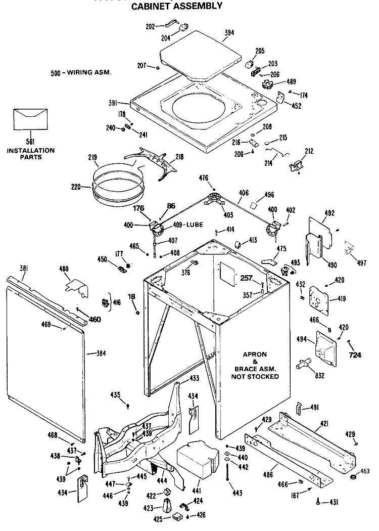 CABINET ASSEMBLY Diagram and Parts List for WWC8000SAL  General Electric Washer