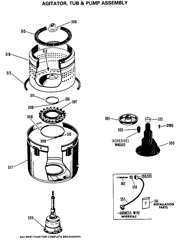 AGITATOR, TUB & PUMP ASSEMBLY Diagram and Parts List for WWC8000SAL  General Electric Washer