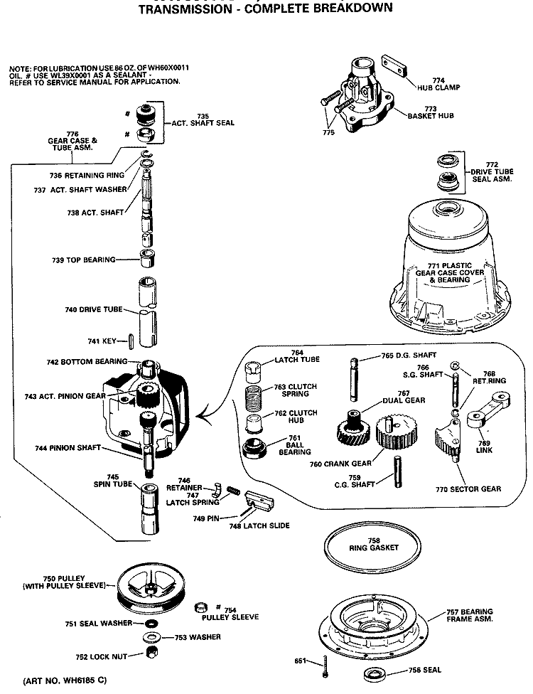 TRANSMISSION - COMPLETE BREAKDOWN Diagram and Parts List for WWC8000SAL  General Electric Washer