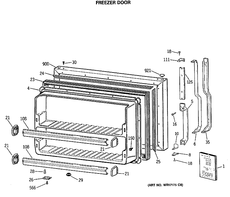 FREEZER DOOR Diagram and Parts List for TBE24JASLRWH  General Electric Refrigerator