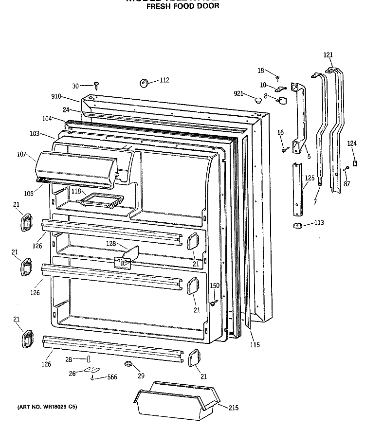 FRESH FOOD DOOR Diagram and Parts List for TBE24JASLRWH  General Electric Refrigerator