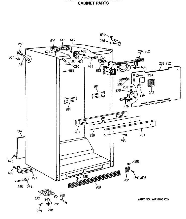 CABINET PARTS Diagram and Parts List for TBE24JASLRWH  General Electric Refrigerator
