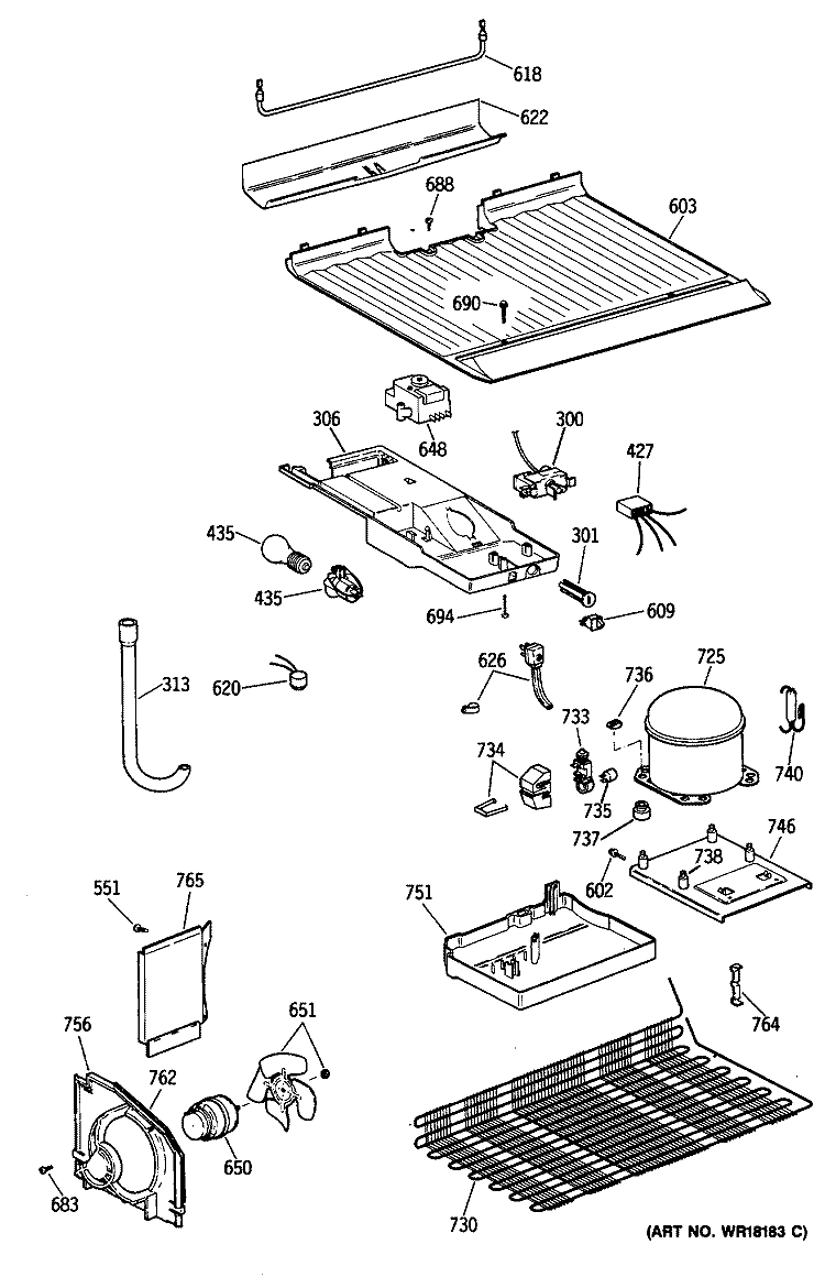 Section Diagram and Parts List for TBX14SYTDRWH  General Electric Refrigerator