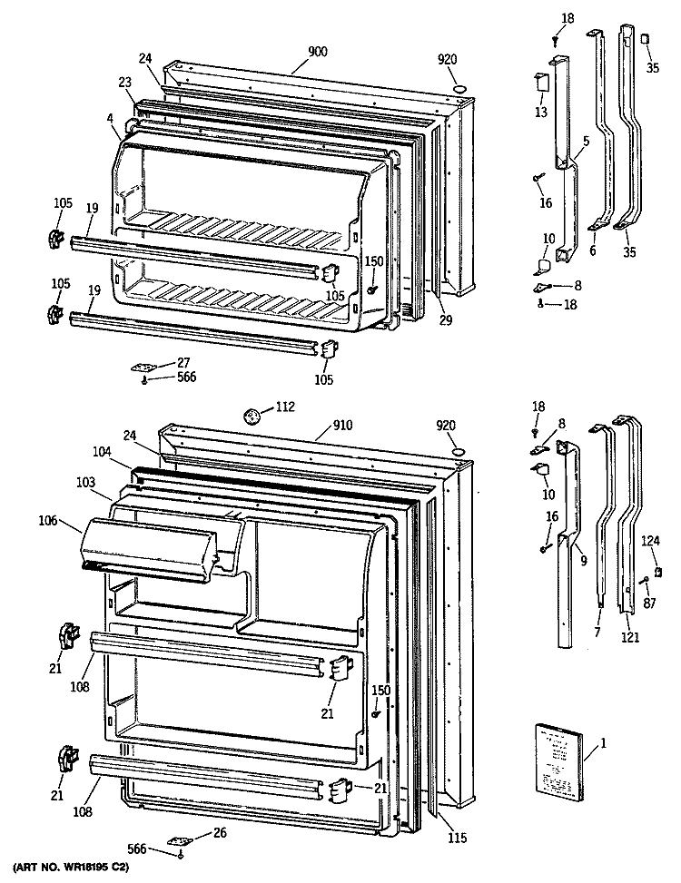 Section Diagram and Parts List for TBX14SATDRAD  General Electric Refrigerator