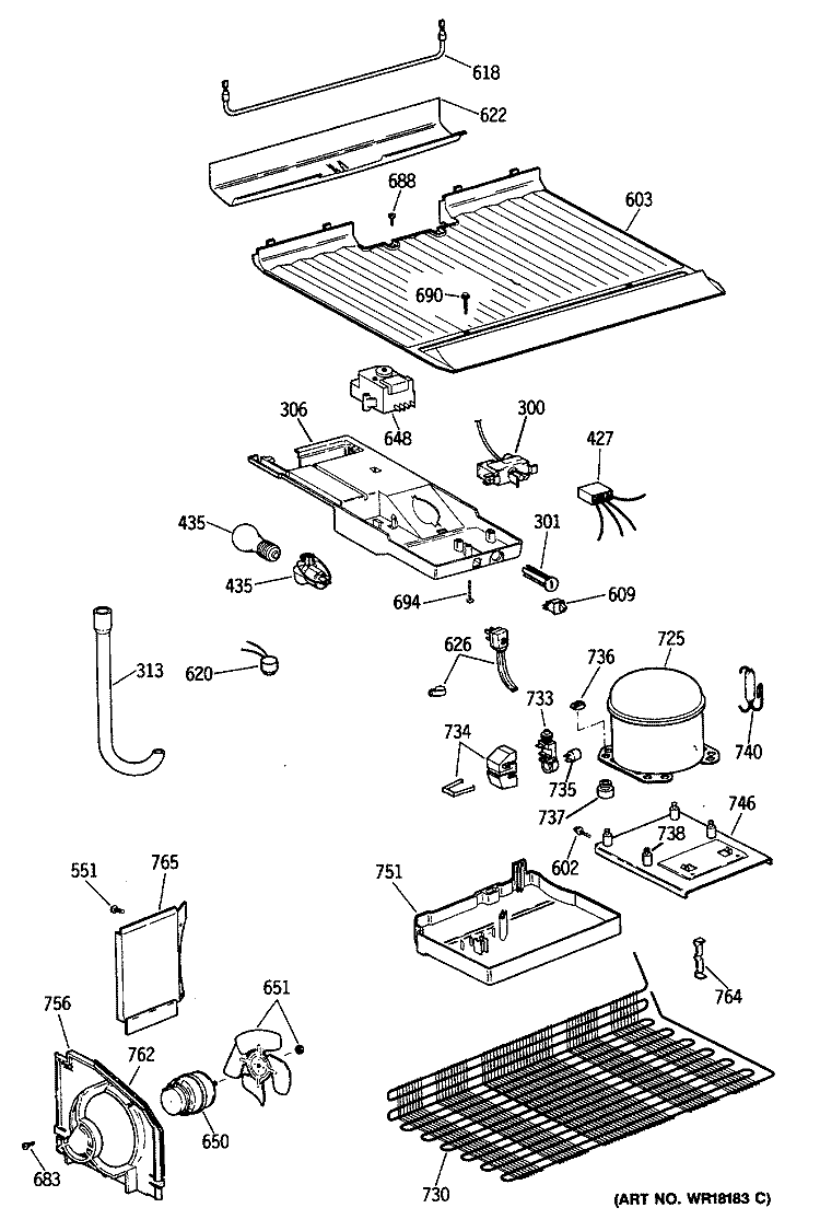 Section Diagram and Parts List for TBX14SATDRAD  General Electric Refrigerator