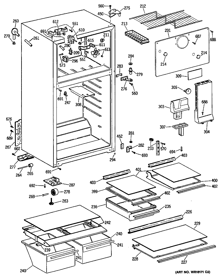Section Diagram and Parts List for TBX18NATDRAD  General Electric Refrigerator