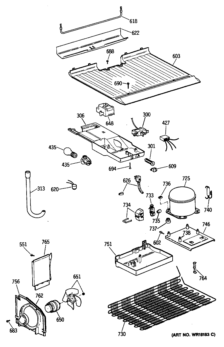 Section Diagram and Parts List for TBX18NATDRAD  General Electric Refrigerator