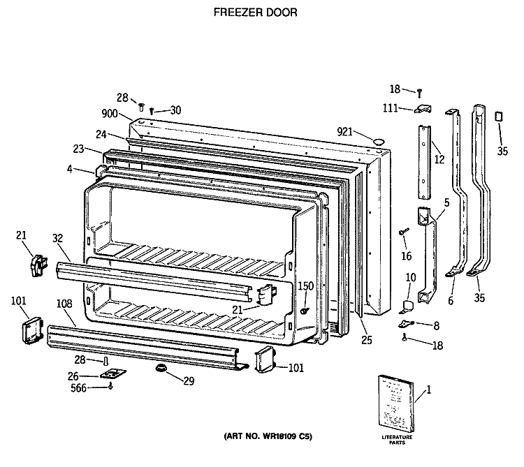 FREEZER DOOR Diagram and Parts List for TBX22JITNRAD  General Electric Refrigerator