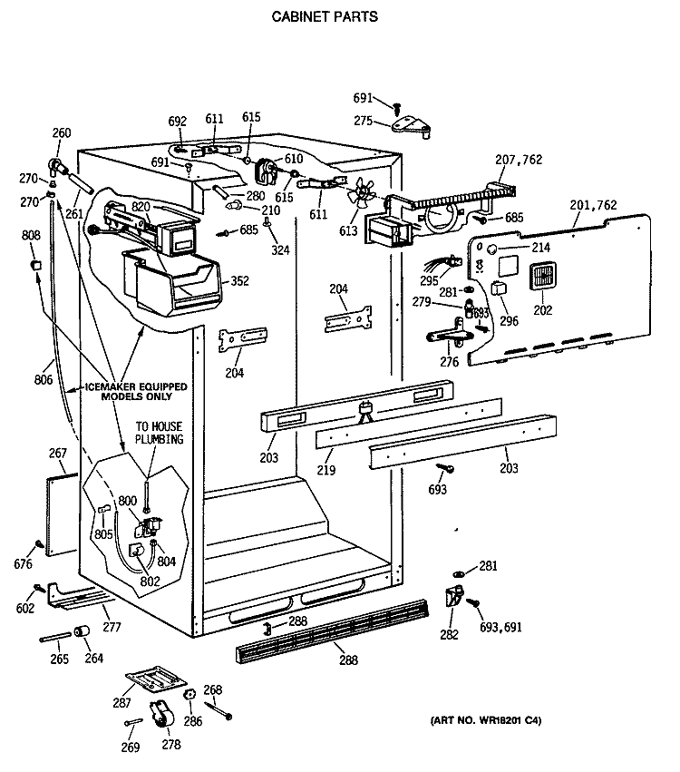 CABINET PARTS Diagram and Parts List for TBX22JITNRAD  General Electric Refrigerator