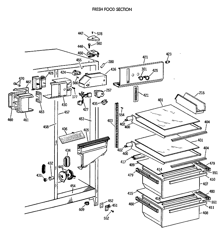 FRESH FOOD SECTION Diagram and Parts List for TFK20JATCAD  General Electric Refrigerator