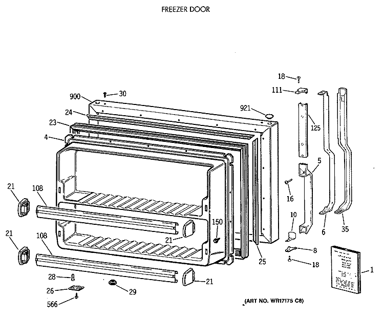 FREEZER DOOR Diagram and Parts List for TBT24JATHRWH  General Electric Refrigerator