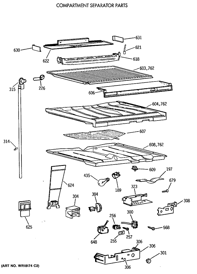 COMPARTMENT SEPARATOR PARTS Diagram and Parts List for TBT24JATHRWH  General Electric Refrigerator