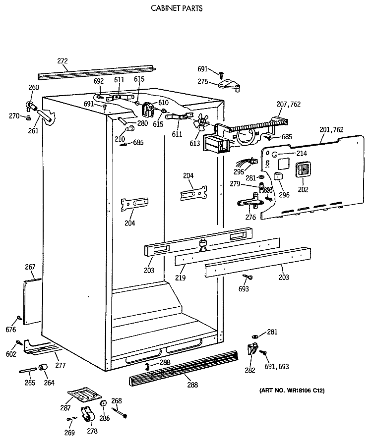 CABINET PARTS Diagram and Parts List for TBT25JATHRWH  General Electric Refrigerator
