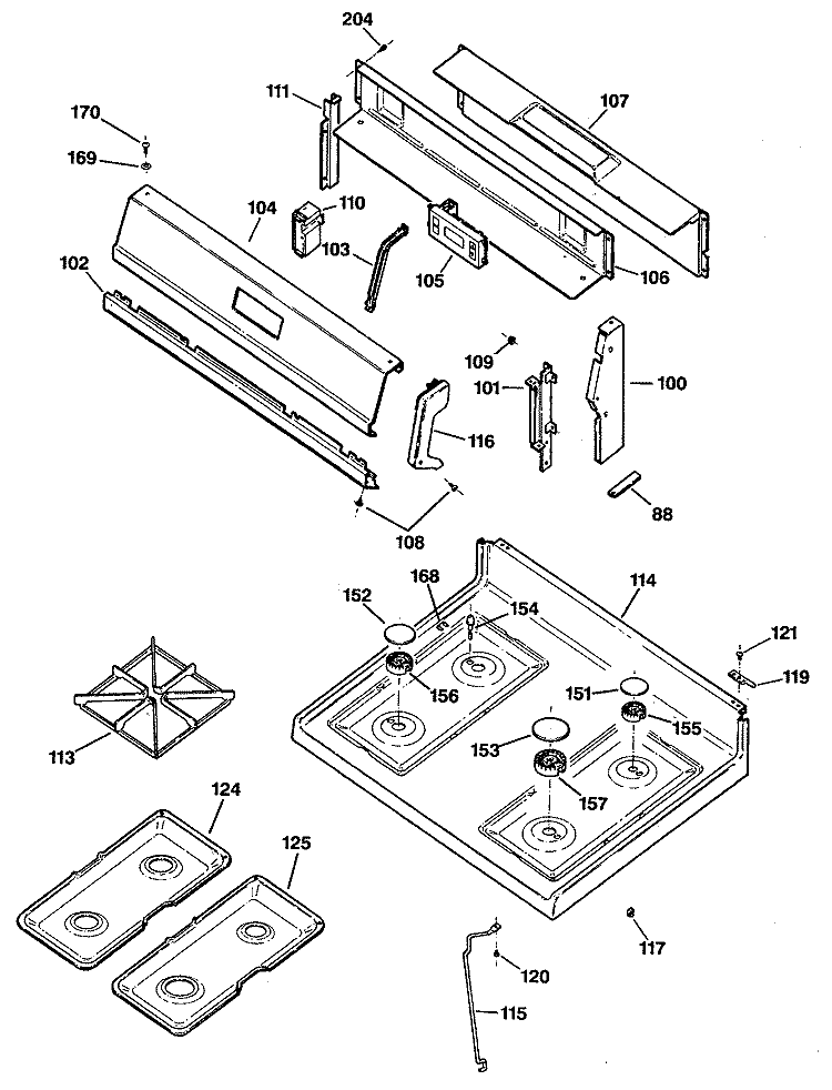 Section Diagram and Parts List for JGBS23GEV1AD  General Electric Range
