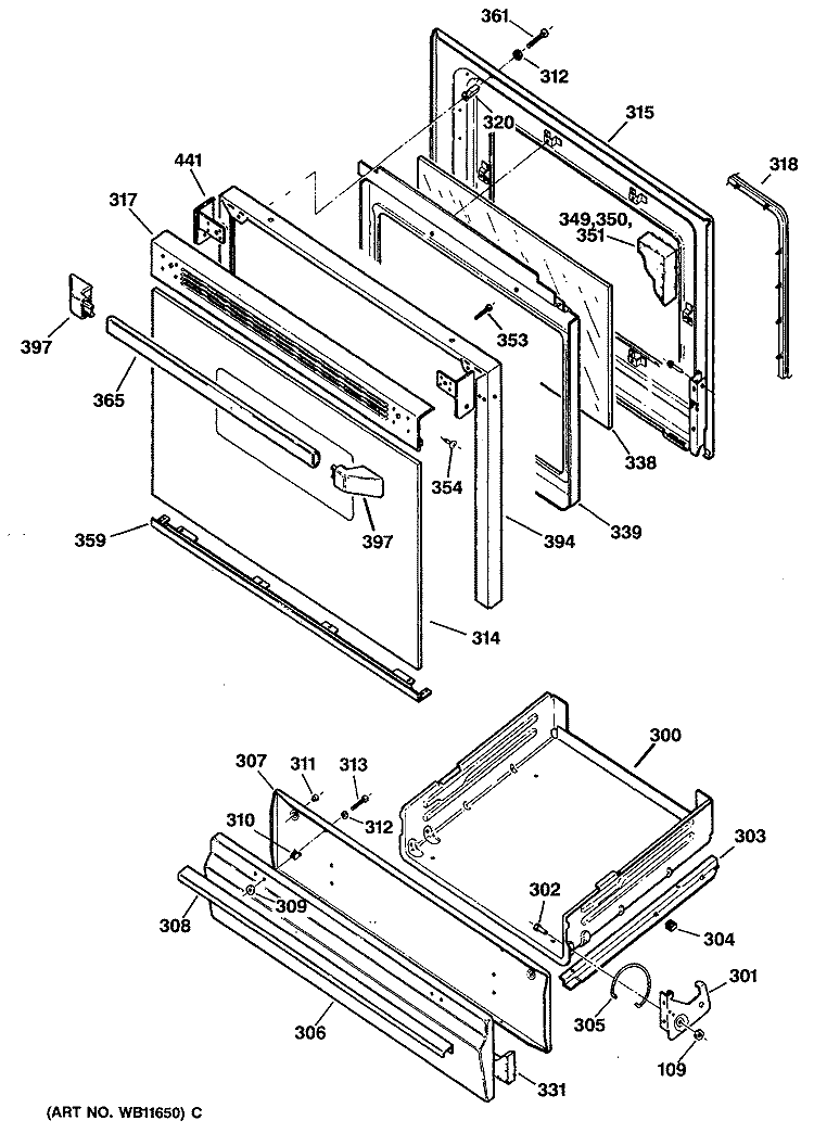 Section Diagram and Parts List for JGBS23GEV1AD  General Electric Range