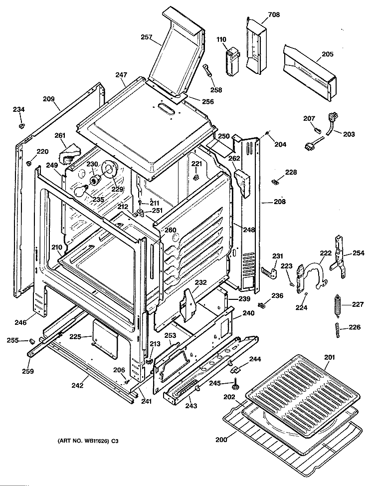 Section Diagram and Parts List for JGBS23GEV1AD  General Electric Range