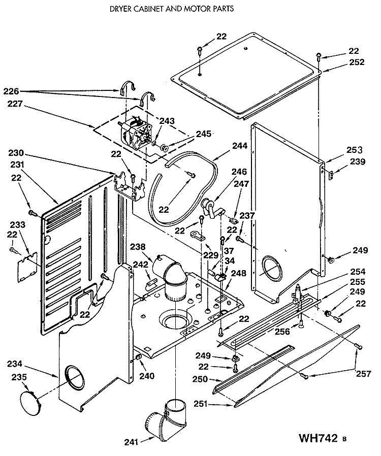 DRYER CABINET AND MOTOR PARTS Diagram and Parts List for WSM2420SEZWW  General Electric Washer Dryer Combo