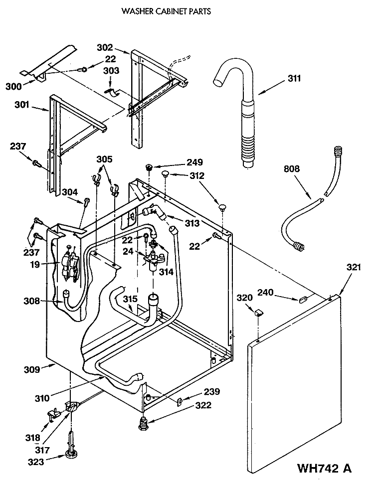 WASHER CABINET PARTS Diagram and Parts List for WSM2420SEZWW  General Electric Washer Dryer Combo