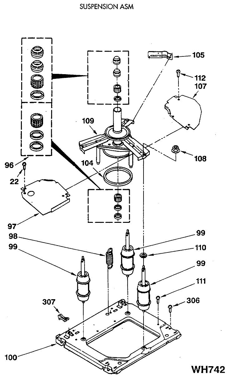 SUSPENSION ASM Diagram and Parts List for WSM2420SEZWW  General Electric Washer Dryer Combo