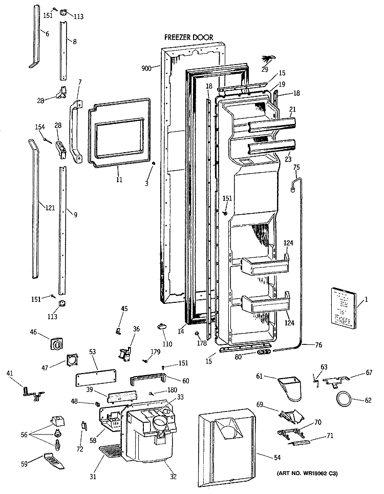 FREEZER DOOR Diagram and Parts List for TFG27PRVAWW  General Electric Refrigerator