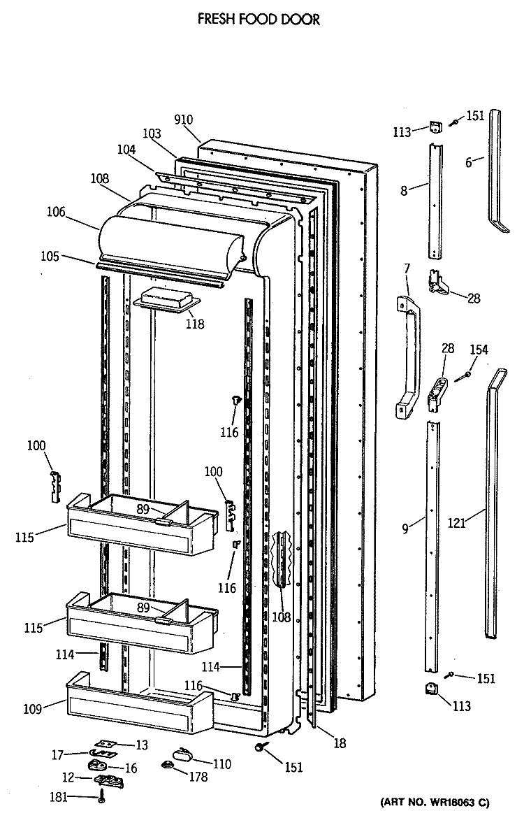 FRESH FOOD DOOR Diagram and Parts List for TFG27PRVAWW  General Electric Refrigerator