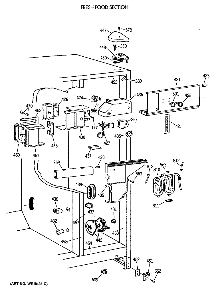 FRESH FOOD SECTION Diagram and Parts List for TFG27PRVAWW  General Electric Refrigerator
