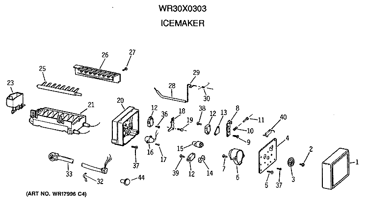 ICEMAKER Diagram and Parts List for TFG27PRVAWW  General Electric Refrigerator
