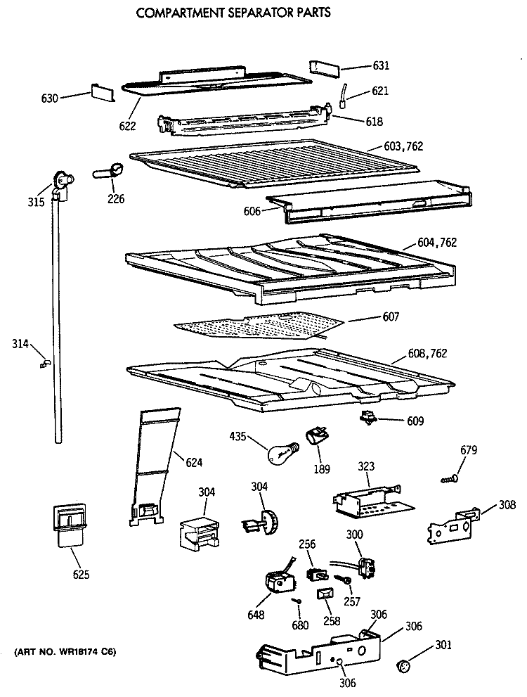 COMPARTMENT SEPARATOR PARTS Diagram and Parts List for TBG21DAXDRWW  General Electric Refrigerator